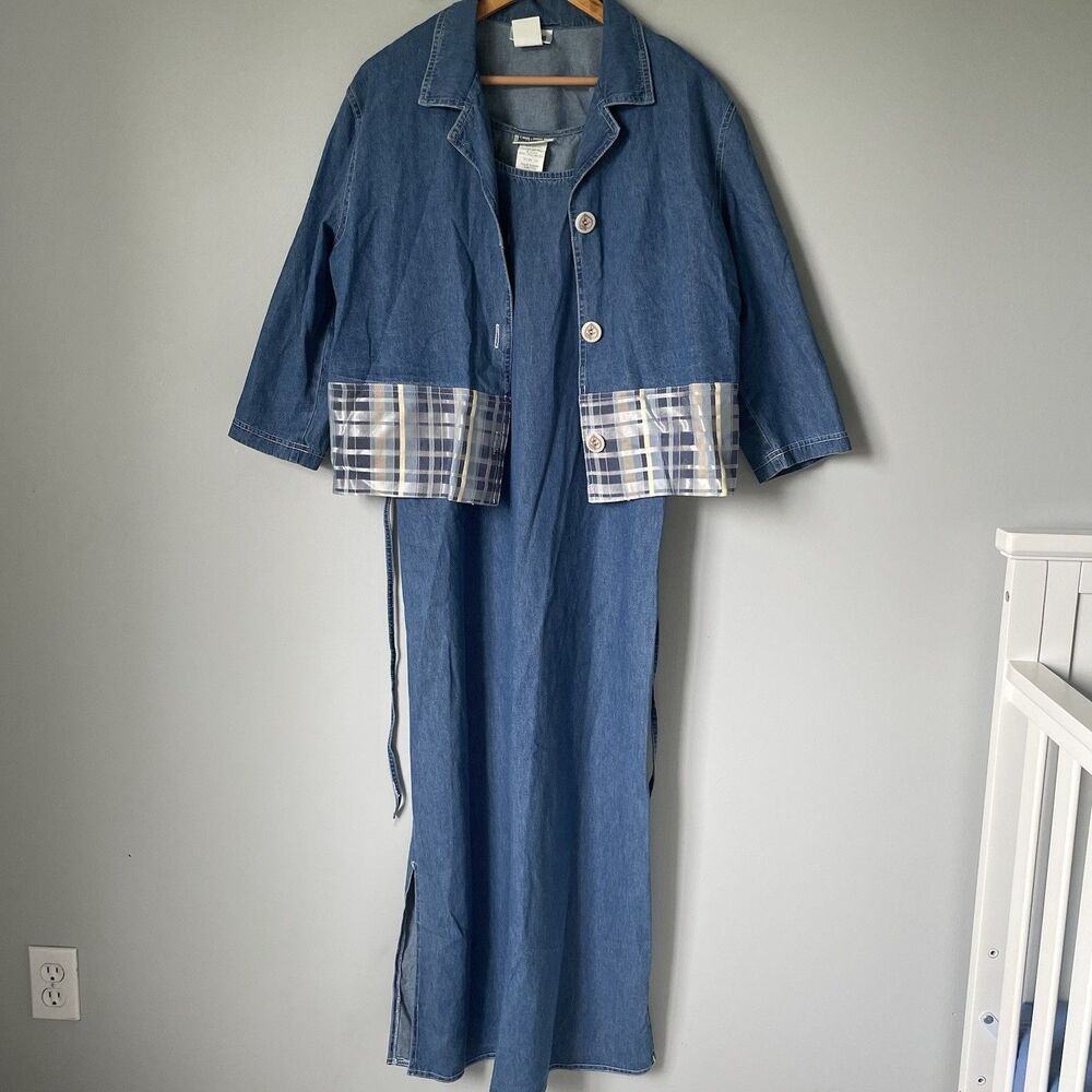 Nina Piccalino Vintage Denim Maxi Dress Jacket Set Cottagecore Blue Size 10
